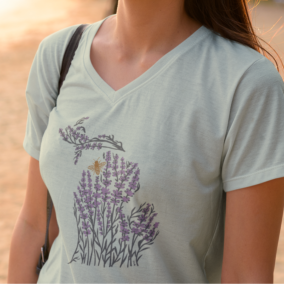 Michigan Lavender Field Ladies V-neck