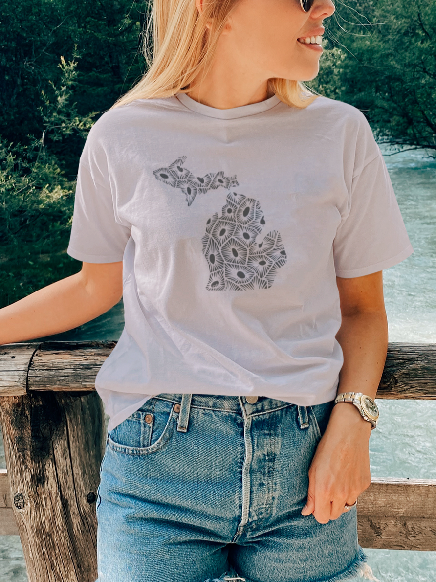Michigan Petoskey Unisex Tee: Crystal Bug on Back