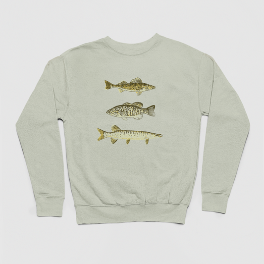 Walleye, Bass, Musky Trio Unisex Crew Fleece