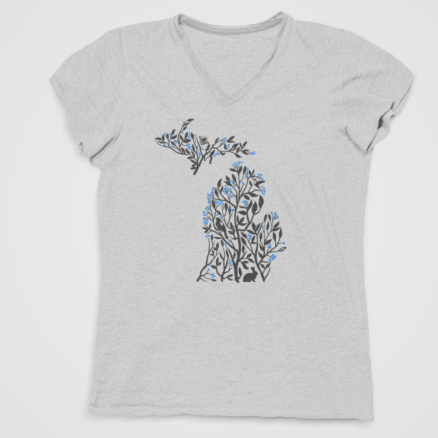 Michigan Blueberry Fields Ladies V-Neck