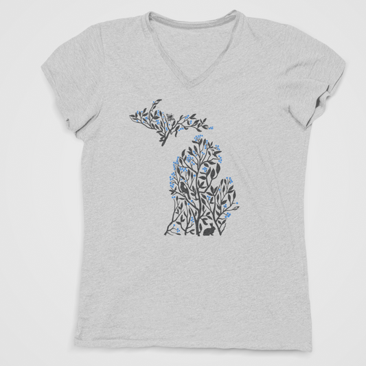 Michigan Blueberry Fields Ladies V-Neck