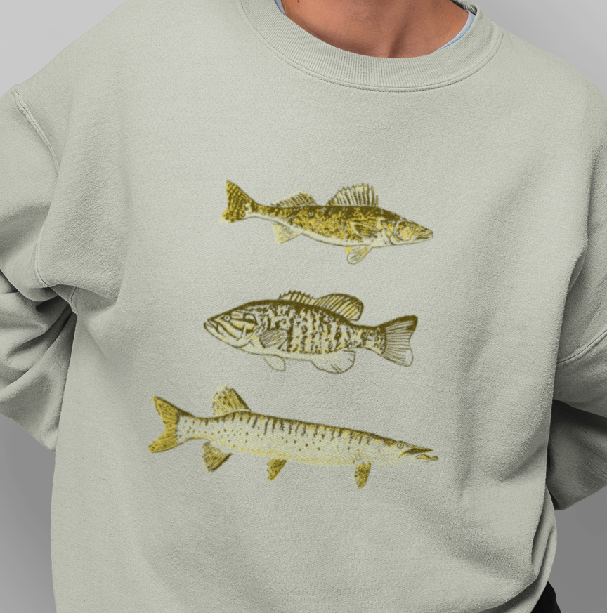 Walleye, Bass, Musky Trio Unisex Crew Fleece