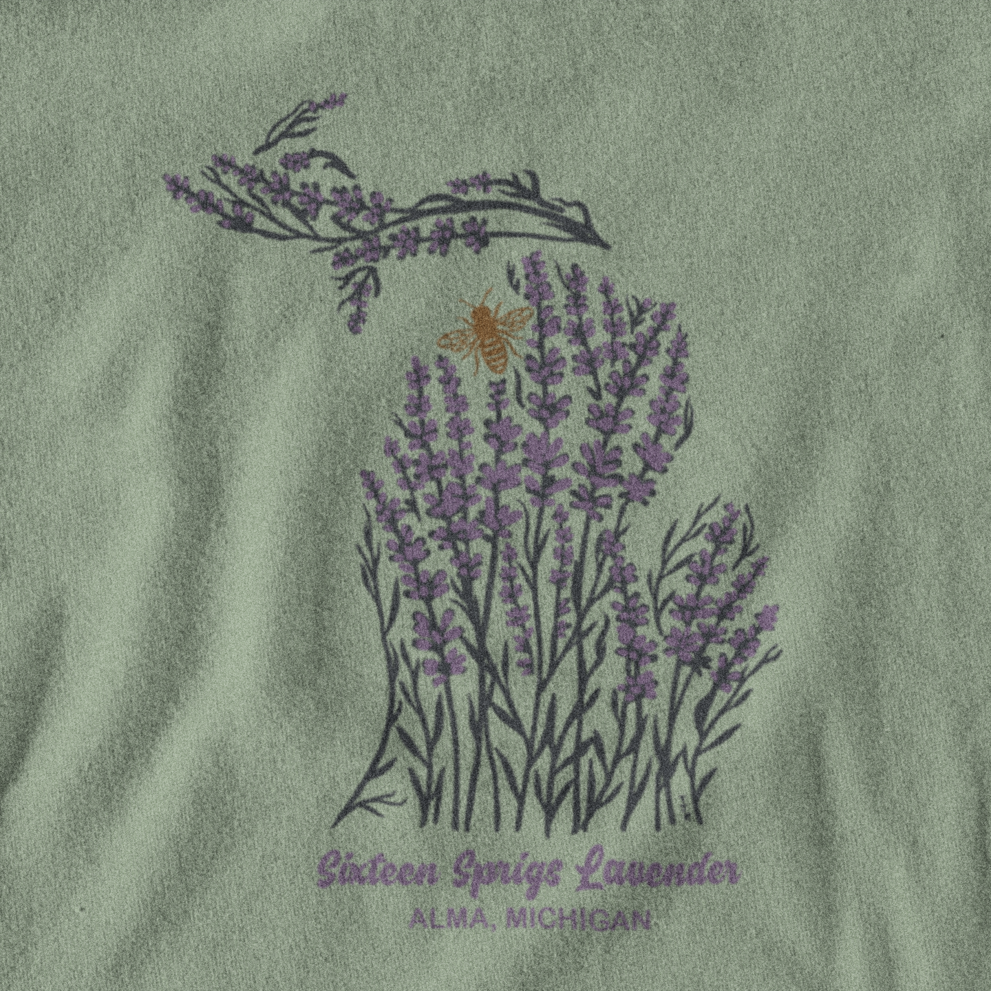 Michigan Lavender Field: Sixteen Sprigs Unisex Tee