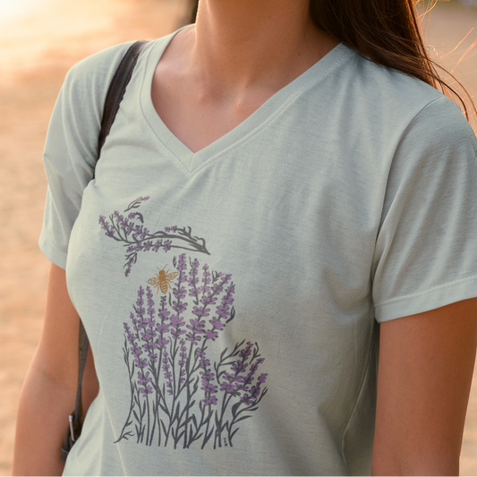 Michigan Lavender Field Ladies V-neck
